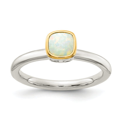 14K/Silver Two Tone Shey Couture Sterling Silver Rhodium Plated With 14K Accent Polished Cushion Cut Milky Opal Ring
