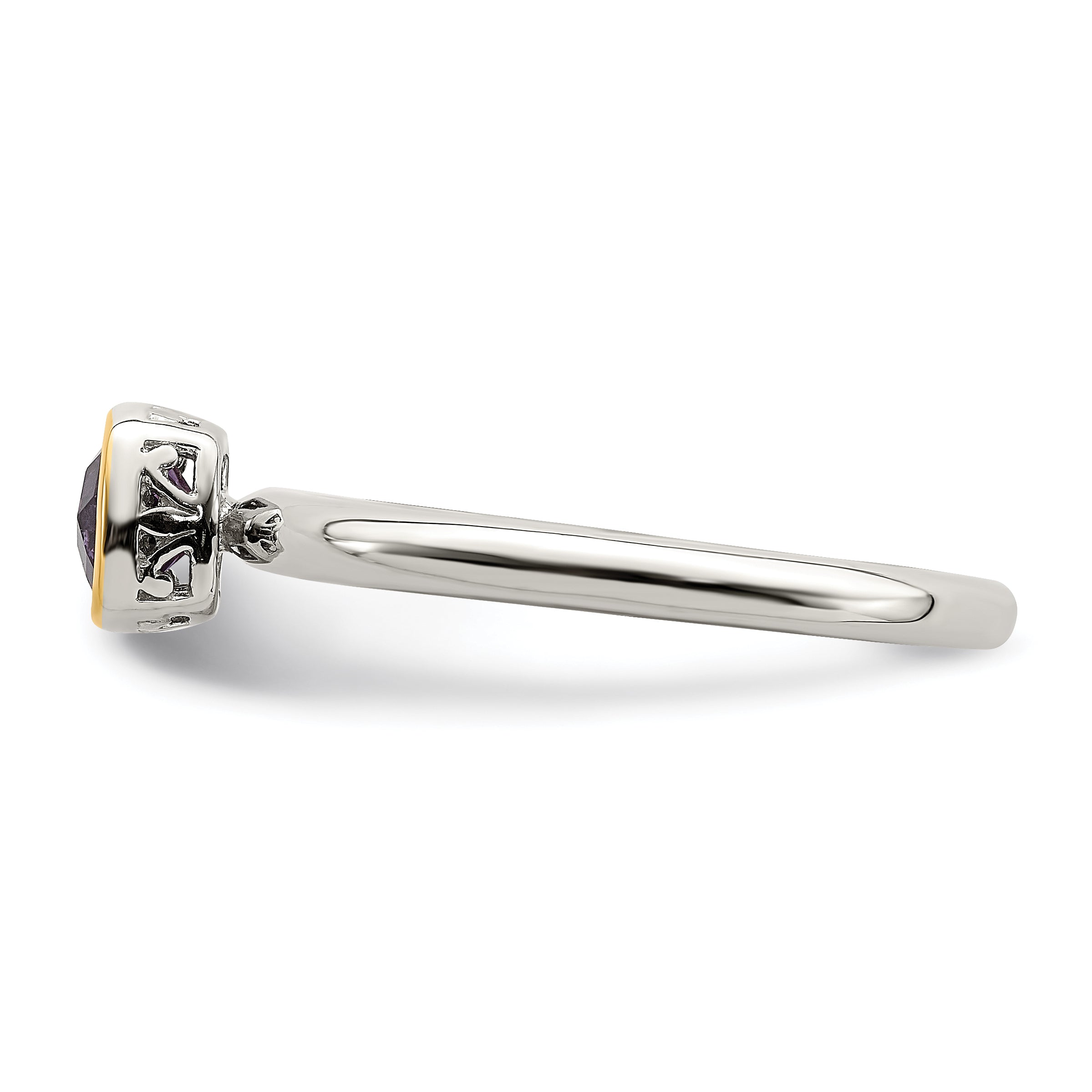 14K/Silver Two Tone Shey Couture Sterling Silver Rhodium Plated With 14K Accent Polished Cushion Cut Amethyst Ring