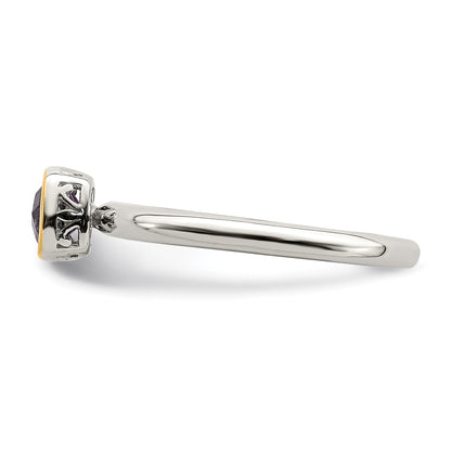 14K/Silver Two Tone Shey Couture Sterling Silver Rhodium Plated With 14K Accent Polished Cushion Cut Amethyst Ring