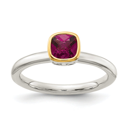 14K/Silver Two Tone Shey Couture Sterling Silver Rhodium Plated With 14K Accent Polished Cushion Cut Rhodolite Garnet Ring