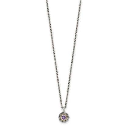 Sterling Silver w/14K/Silver Two-Tone Antiqued and Amethyst 18in Necklace