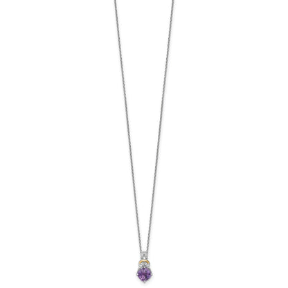 Ss Rhodium Plated W/ 14K/Silver Two-Tone Accent Amethyst and Dia Necklace