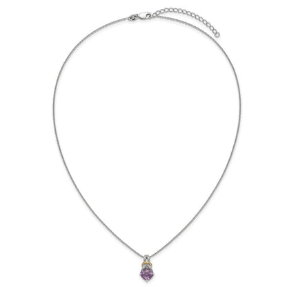 Ss Rhodium Plated W/ 14K/Silver Two-Tone Accent Amethyst and Dia Necklace