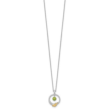Ss Rhodium Plated W/ 14K/Silver Two-Tone Accent Twisted Peridot Leaf Circle Necklace