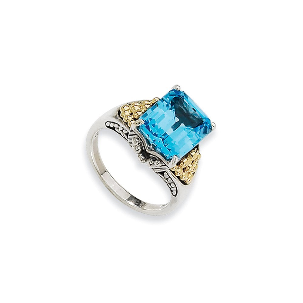 14K/Silver Two Tone Sterling Silver 14K Blue Topaz Ring (Size 6 Only)