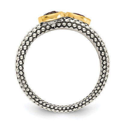 Sterling Silver Shey Couture Gold Tone Flash Plated Antiqued Round Bezel .30Garnet/.20Citrine/.20Smoky Quartz 3 Stackable Rings