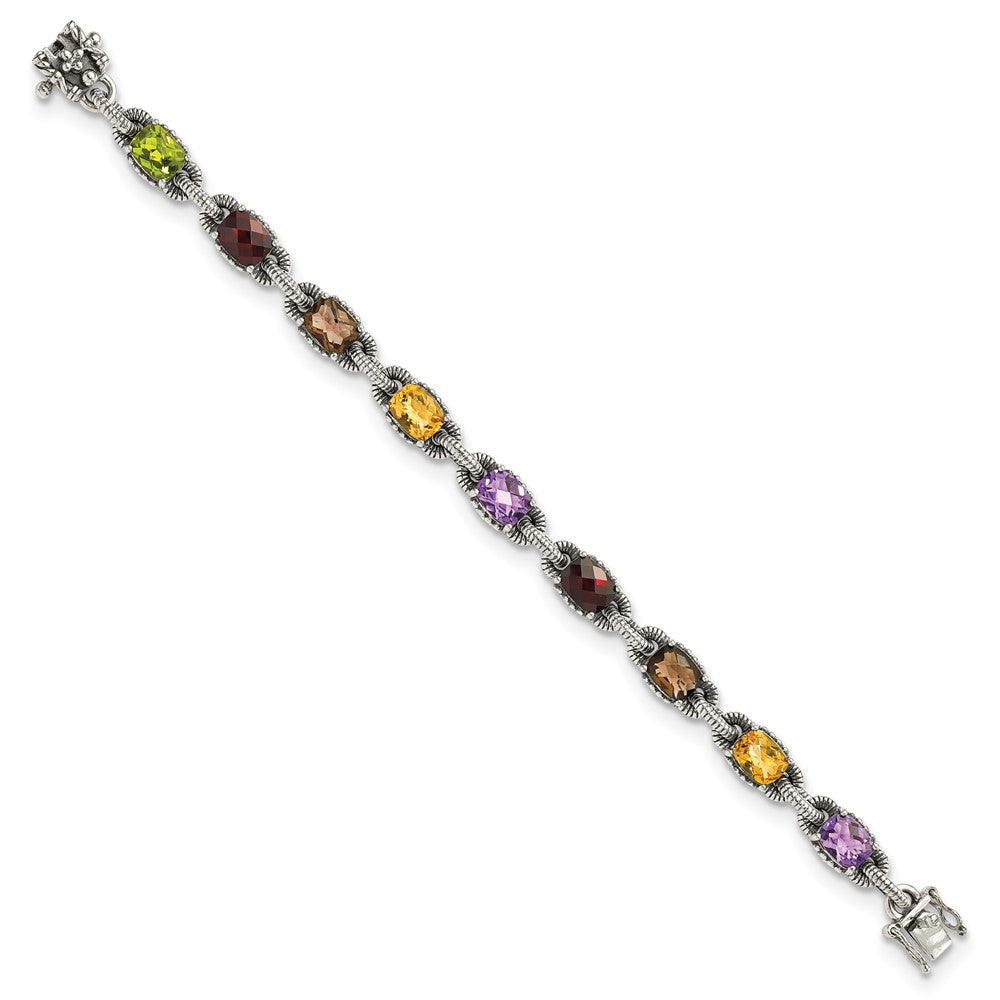 Sterling Silver Shey Couture 7.25 Inch Antiqued Cushion .86Amethyst/.86Citrine/1.10Garnet/.55Peridot/.86Smoky Quartz Bracelet