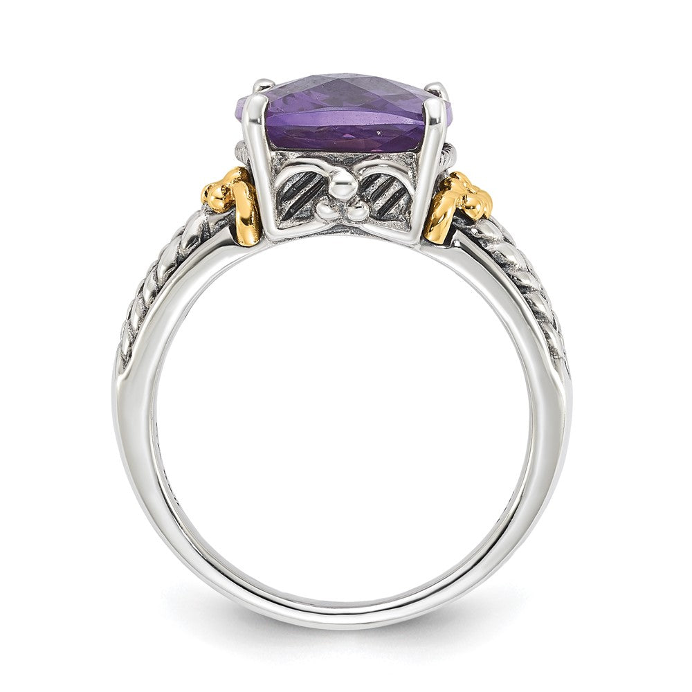 14K/Silver Two Tone Sterling Silver W/ 14K Accent Antiqued Amethyst Ring (Size 7 Only)