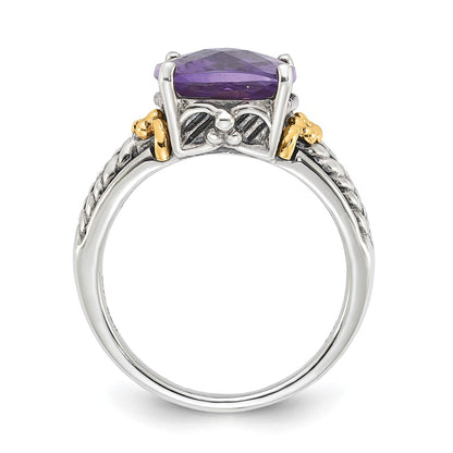 14K/Silver Two Tone Sterling Silver W/ 14K Accent Antiqued Amethyst Ring (Size 7 Only)