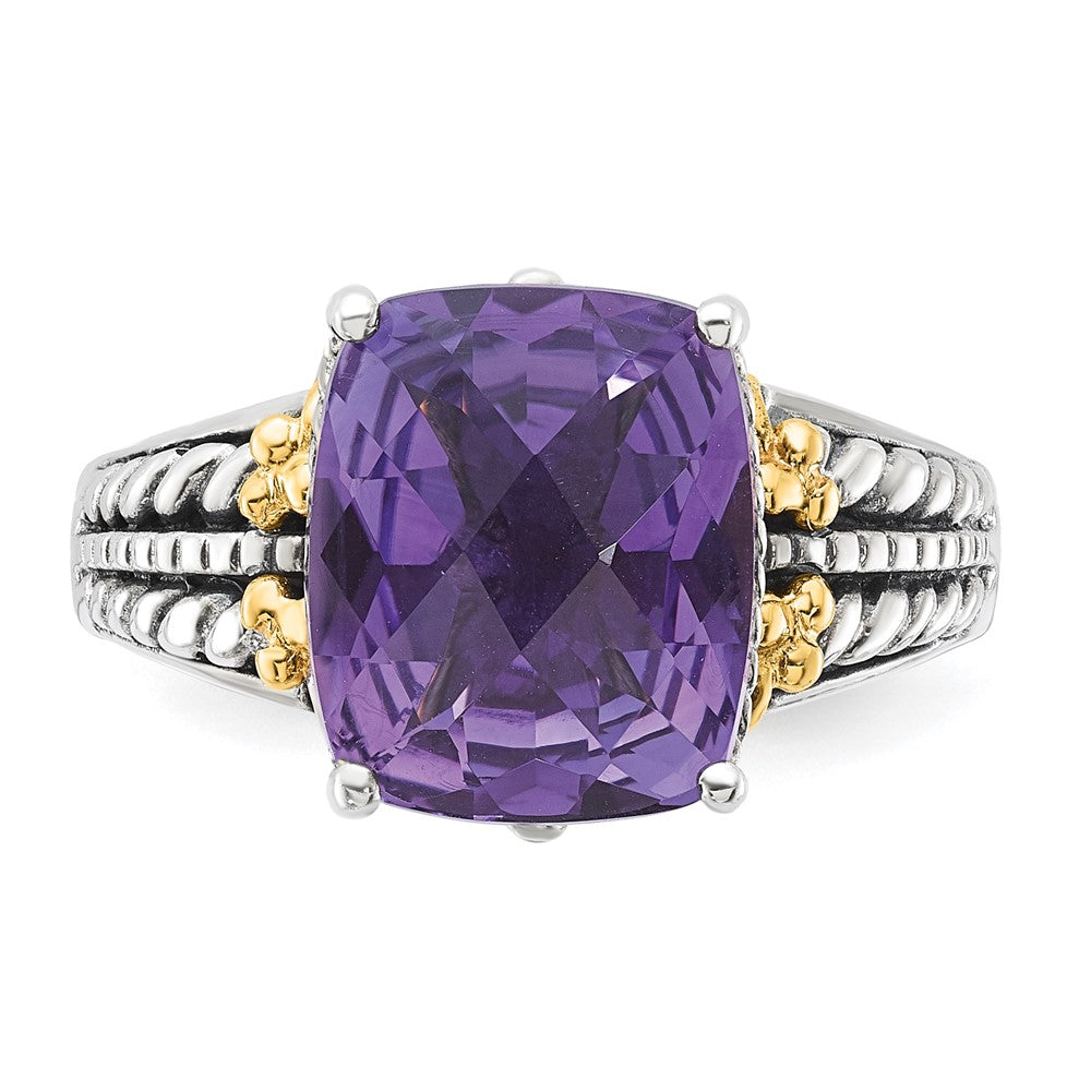 14K/Silver Two Tone Sterling Silver W/ 14K Accent Antiqued Amethyst Ring (Size 7 Only)