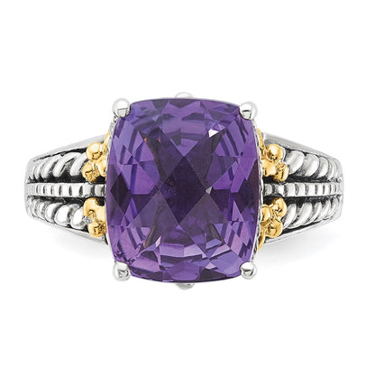 14K/Silver Two Tone Sterling Silver W/ 14K Accent Antiqued Amethyst Ring (Size 7 Only)