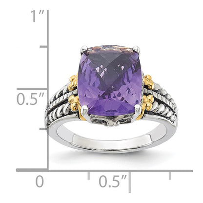 14K/Silver Two Tone Sterling Silver W/ 14K Accent Antiqued Amethyst Ring (Size 7 Only)