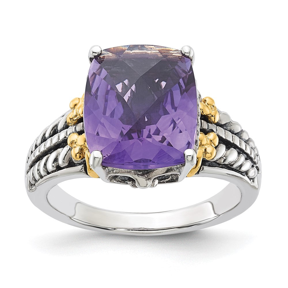 14K/Silver Two Tone Sterling Silver W/ 14K Accent Antiqued Amethyst Ring (Size 7 Only)