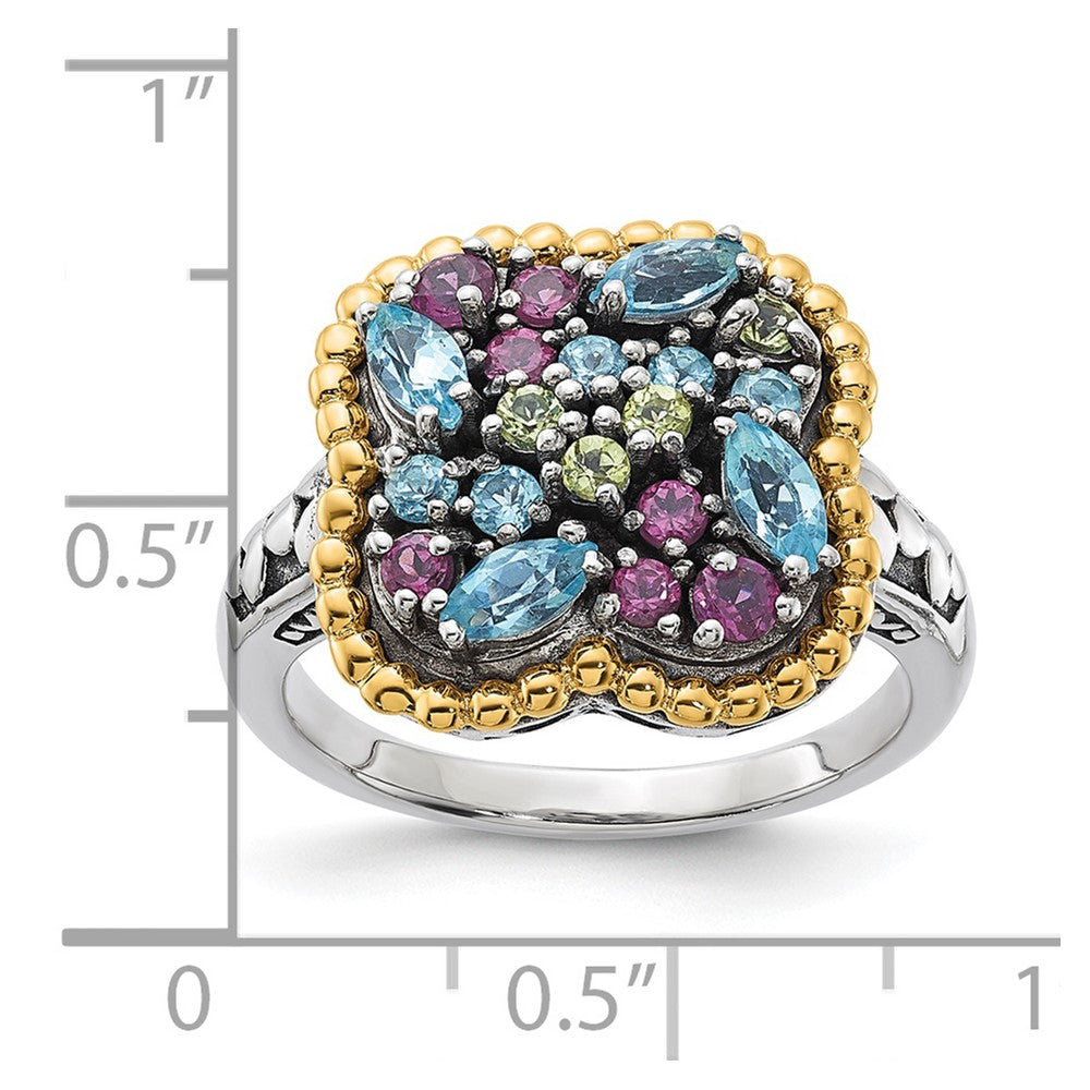14K/Silver Two Tone Sterling Silver 14K Accent Multi Gemstone Ring