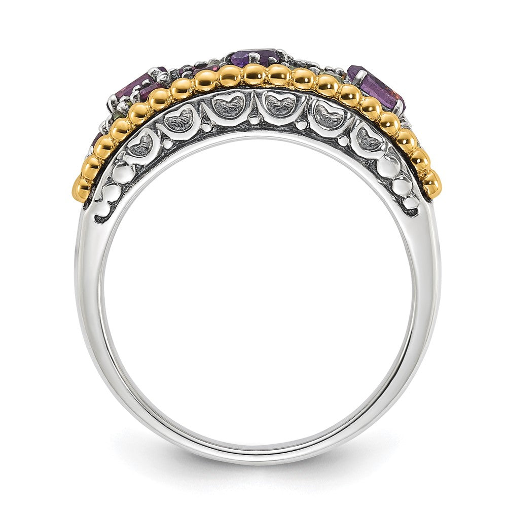 14K/Silver Two Tone Sterling Silver 14K Accent Multi Gemstone Ring (Size 8 Only)
