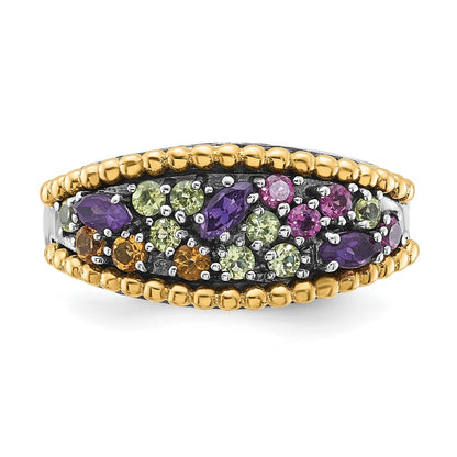 14K/Silver Two Tone Sterling Silver 14K Accent Multi Gemstone Ring (Size 8 Only)