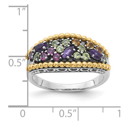 14K/Silver Two Tone Sterling Silver 14K Accent Multi Gemstone Ring (Size 8 Only)