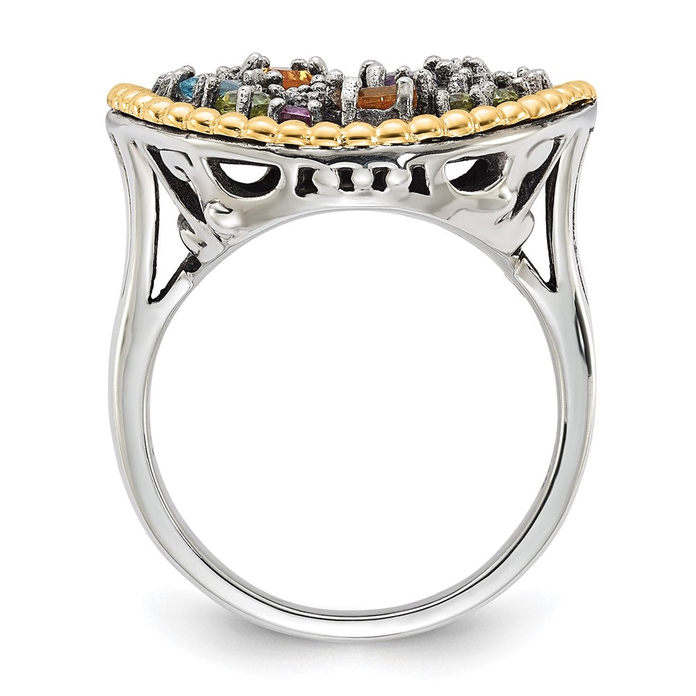 14K/Silver Two Tone Sterling Silver 14K Accent 1.88Tw Multi Gemstone Ring (Size 8 Only)