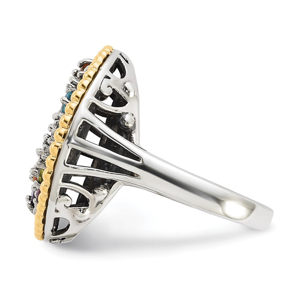14K/Silver Two Tone Sterling Silver 14K Accent 1.88Tw Multi Gemstone Ring (Size 8 Only)