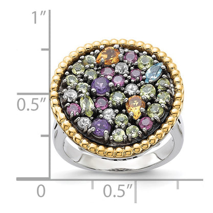 14K/Silver Two Tone Sterling Silver 14K Accent 1.88Tw Multi Gemstone Ring (Size 8 Only)