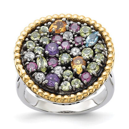 14K/Silver Two Tone Sterling Silver 14K Accent 1.88Tw Multi Gemstone Ring (Size 8 Only)