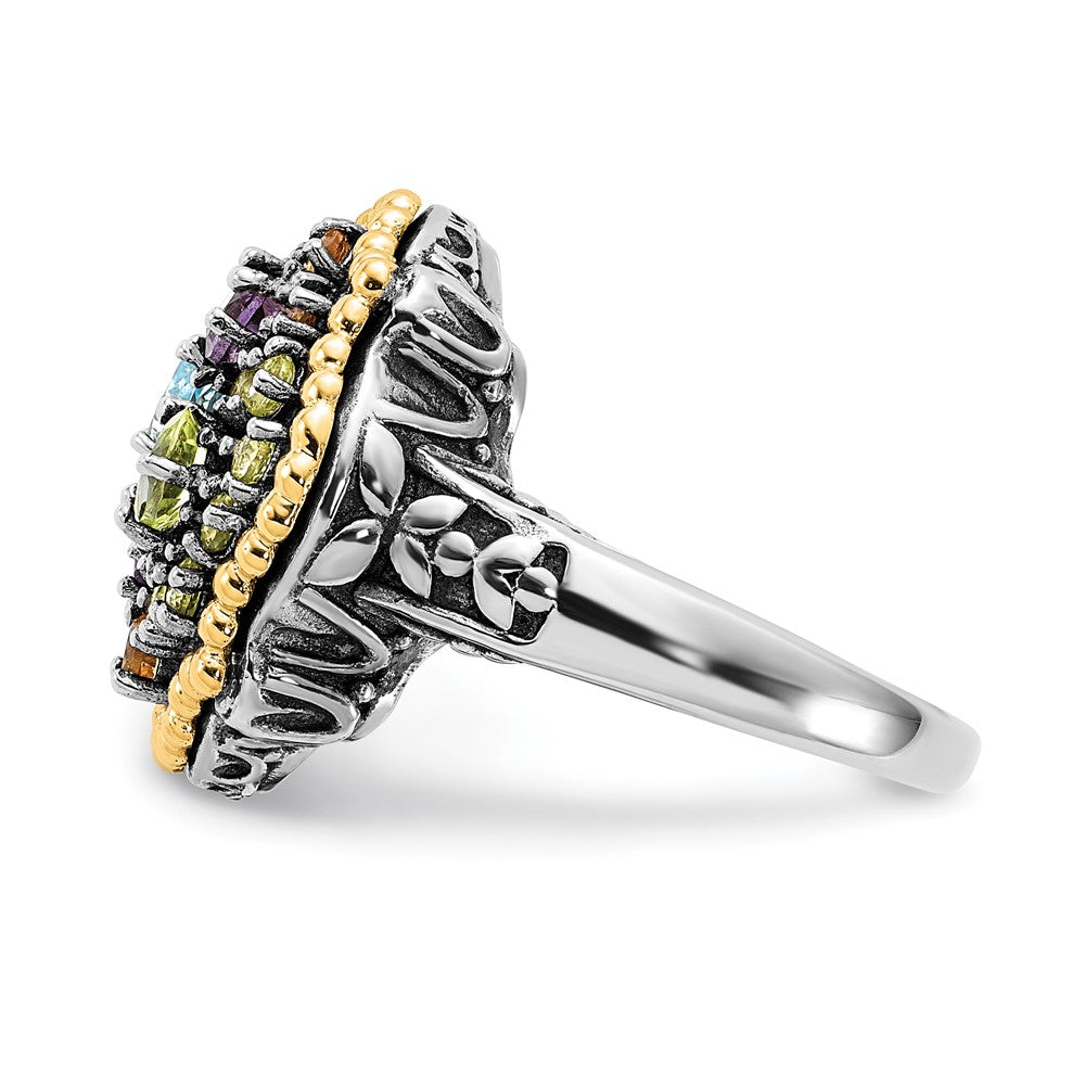 14K/Silver Two Tone Sterling Silver 14K Accent Polished & Antiqued 1.43Tw Multi Gemstone Ring