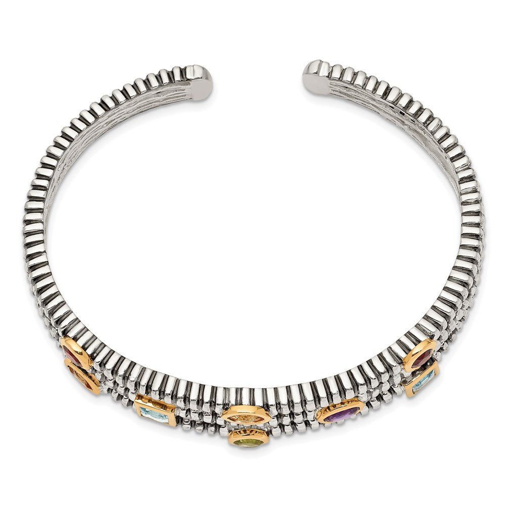 14K/Silver Two Tone Shey Couture Sterling Silver With 14K Accent Antiqued Bezel .36Amethyst/.55Blue Topaz/.18Citrine/.35Garnet/.30Peridot Cuff Bracelet