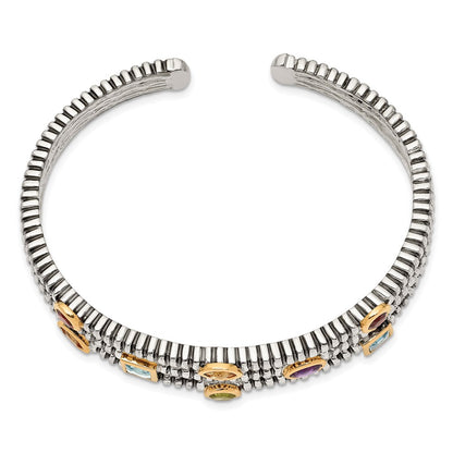 14K/Silver Two Tone Shey Couture Sterling Silver With 14K Accent Antiqued Bezel .36Amethyst/.55Blue Topaz/.18Citrine/.35Garnet/.30Peridot Cuff Bracelet