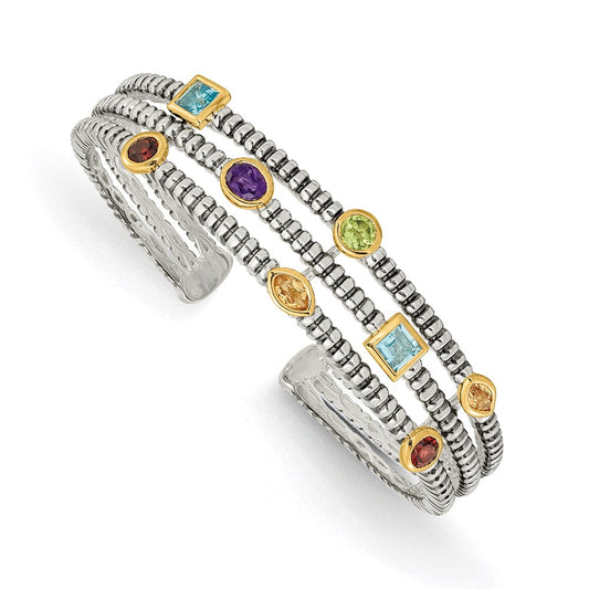 14K/Silver Two Tone Shey Couture Sterling Silver With 14K Accent Antiqued Bezel .36Amethyst/.55Blue Topaz/.18Citrine/.35Garnet/.30Peridot Cuff Bracelet