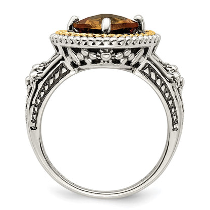 14K/Silver Two Tone Shey Couture Sterling Silver With 14K Accent Antiqued Cushion Citrine Ring