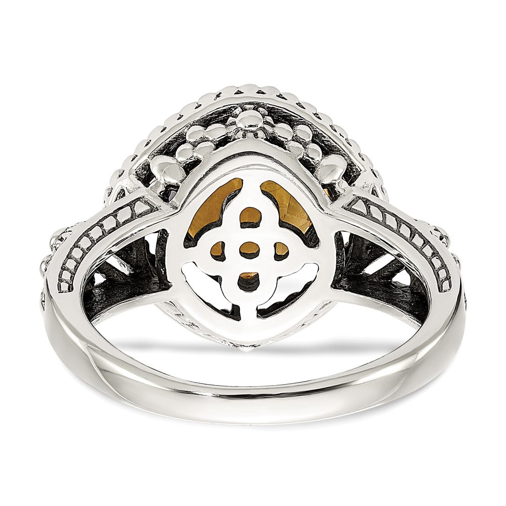 14K/Silver Two Tone Shey Couture Sterling Silver With 14K Accent Antiqued Cushion Citrine Ring