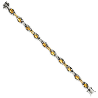 14K/Silver Two Tone Sterling Silver 14K Accent Antiqued Citrine Bracelet