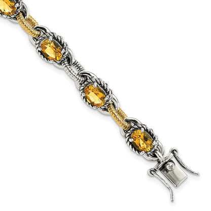 14K/Silver Two Tone Sterling Silver 14K Accent Antiqued Citrine Bracelet