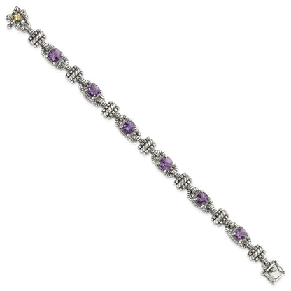 14K/Silver Two Tone Shey Couture Sterling Silver With 14K Accent 7.5 Inch Antiqued Cushion Amethyst Bracelet