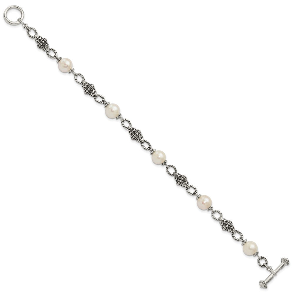 Sterling Silver Shey Couture 8 Inch Antiqued 8.5mm Freshwater Cultured Pearl Bracelet