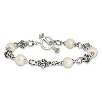 Sterling Silver Shey Couture 8 Inch Antiqued 8.5mm Freshwater Cultured Pearl Bracelet