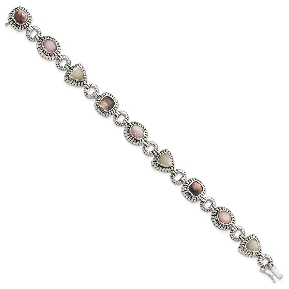 Sterling Silver Shey Couture 7.75 Inch Antiqued Pink/Black/White Mother Of Pearl Bracelet