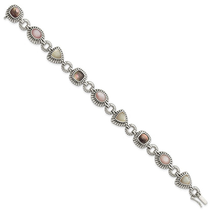 Sterling Silver Shey Couture 7.75 Inch Antiqued Pink/Black/White Mother Of Pearl Bracelet