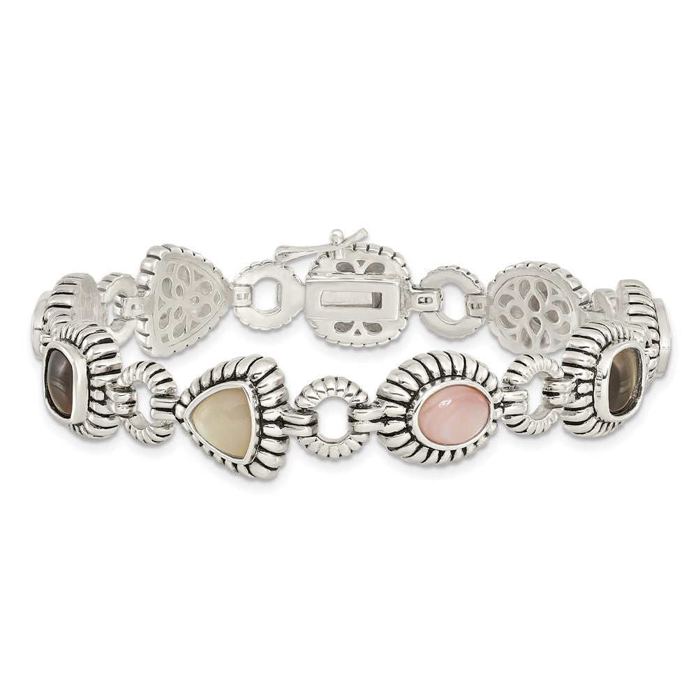 Sterling Silver Shey Couture 7.75 Inch Antiqued Pink/Black/White Mother Of Pearl Bracelet