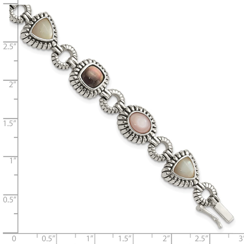 Sterling Silver Shey Couture 7.75 Inch Antiqued Pink/Black/White Mother Of Pearl Bracelet