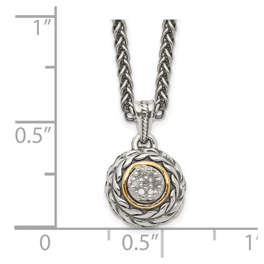 14K/Silver Two Tone Shey Couture Sterling Silver Antiqued With 14K Accent 18 Inch Diamond Round Pendant Necklace