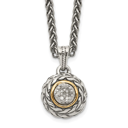 14K/Silver Two Tone Shey Couture Sterling Silver Antiqued With 14K Accent 18 Inch Diamond Round Pendant Necklace