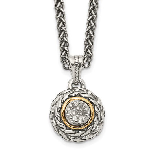 14K/Silver Two Tone Shey Couture Sterling Silver Antiqued With 14K Accent 18 Inch Diamond Round Pendant Necklace