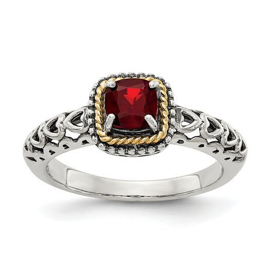 14K/Silver Two Tone Shey Couture Sterling Silver With 14K Accent Antiqued Cushion Garnet Ring