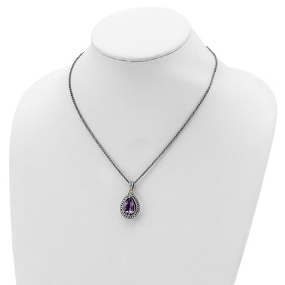 14K/Silver Two Tone Shey Couture Sterling Silver With 14K Accent 18 Inch Antiqued Diamond And Pear Shaped Amethyst Necklace
