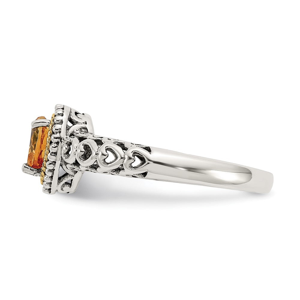 14K/Silver Two Tone Shey Couture Sterling Silver With 14K Accent Antiqued Heart Citrine Ring
