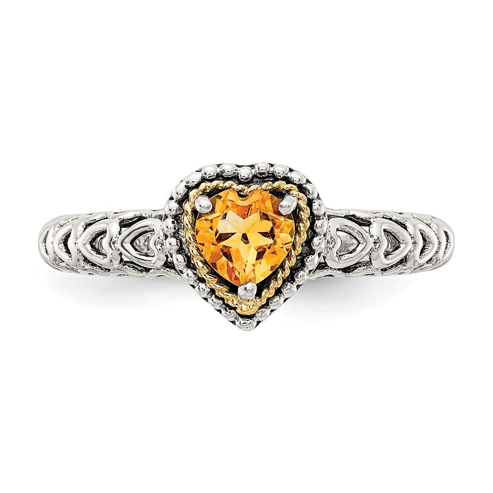 14K/Silver Two Tone Shey Couture Sterling Silver With 14K Accent Antiqued Heart Citrine Ring