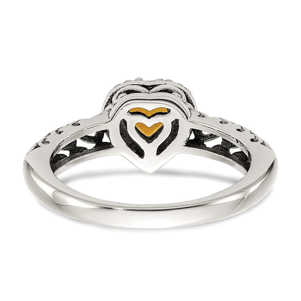 14K/Silver Two Tone Shey Couture Sterling Silver With 14K Accent Antiqued Heart Citrine Ring