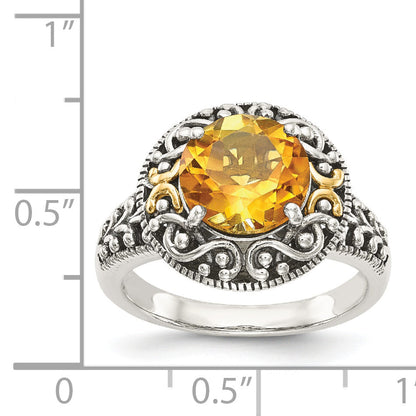 14K/Silver Two Tone Shey Couture Sterling Silver With 14K Accent Antiqued Round Citrine Ring