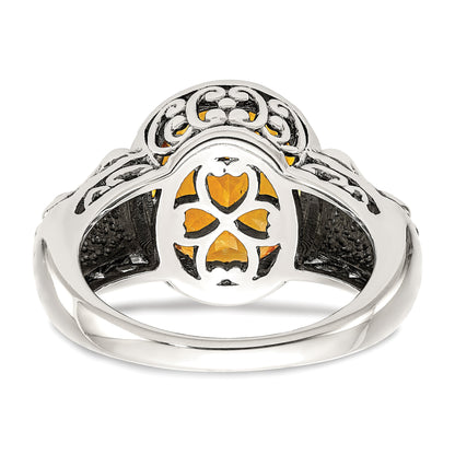 14K/Silver Two Tone Shey Couture Sterling Silver With 14K Accent Antiqued Oval Citrine Ring